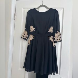 Ted Baker Elegant Black Dress with Gold Embroidery